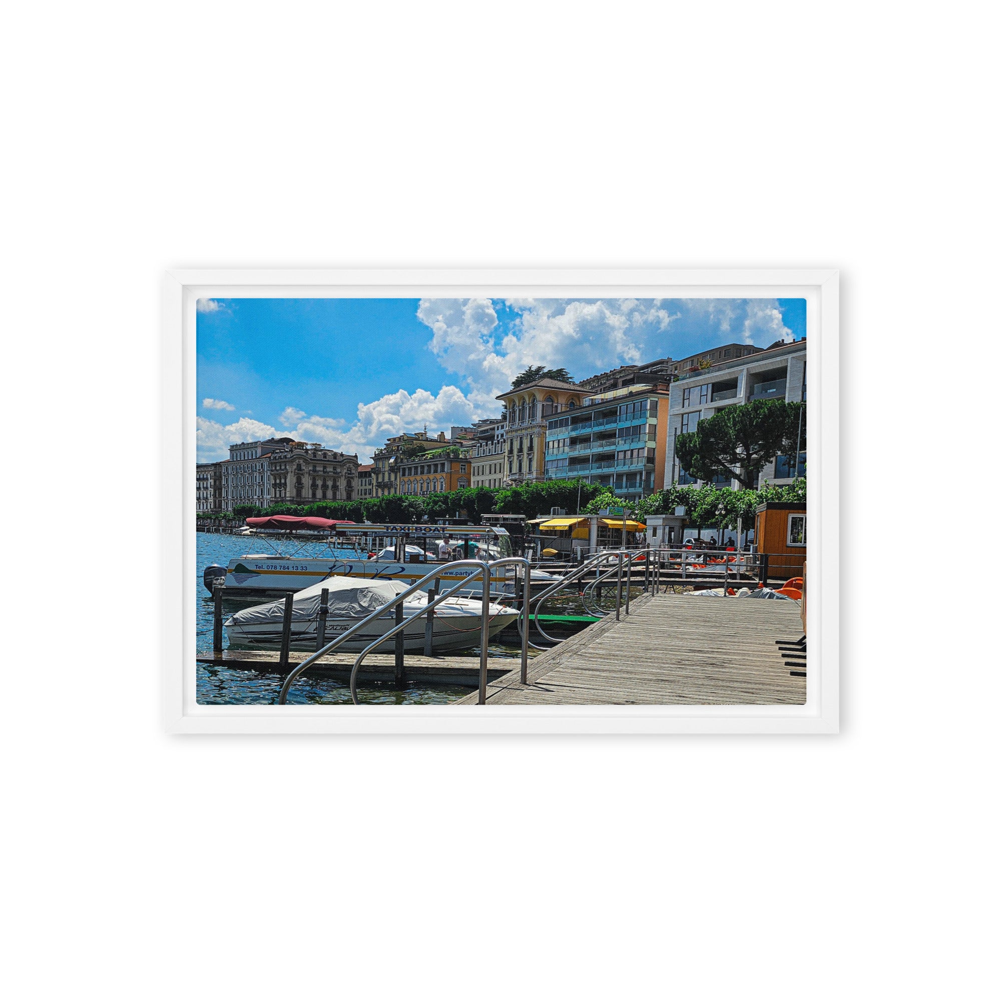 Framed Canvas Marina Lugano Switzerland Wall Art Decor - Rosetta Creative Boutique